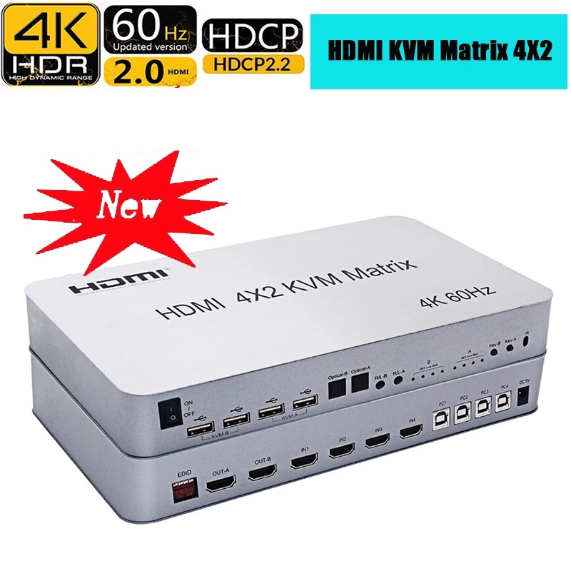 4K 60hz 4x2 HDMI KVM Matrix Audio Video Converter Switch Splitter 4 In 2 Out Switcher Screen Mirror Dual Display Can 2 U