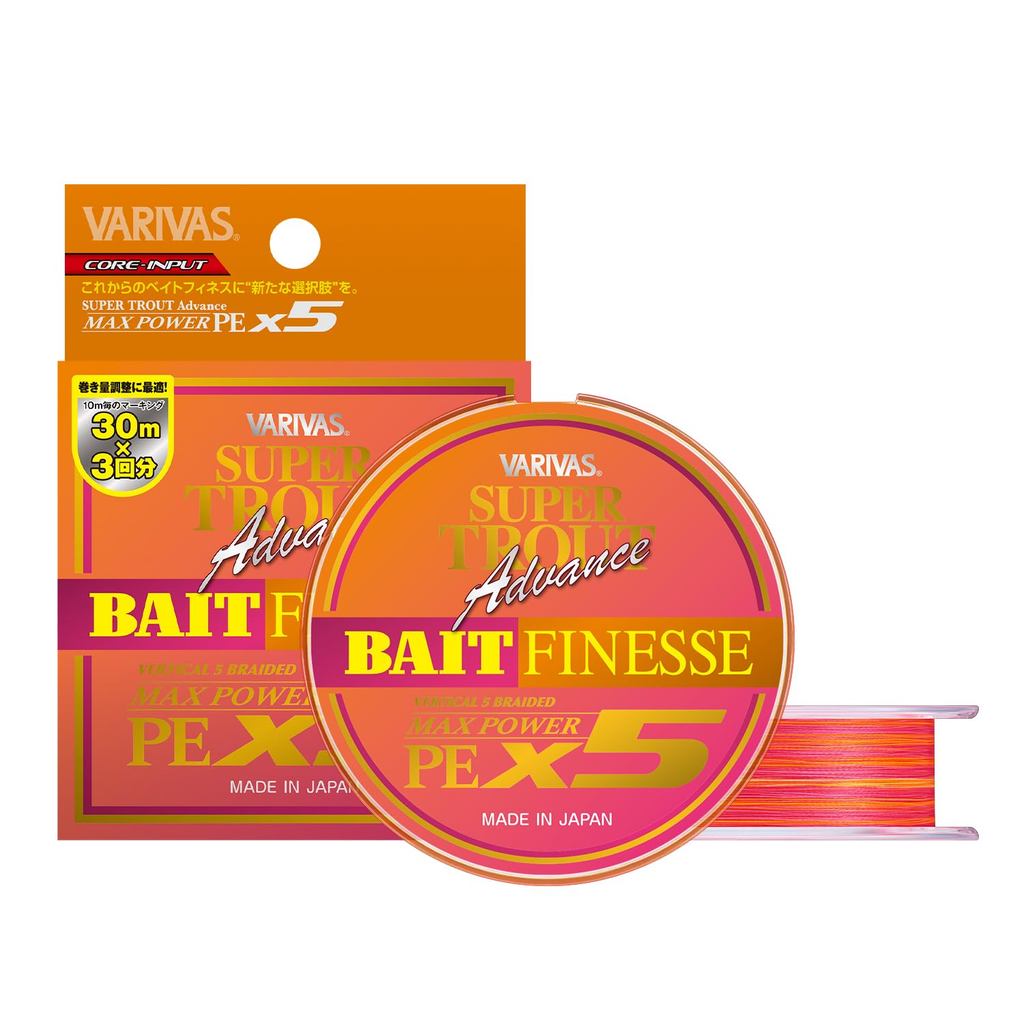 **VARIVAS Super Trout Advance Bait Finesse Max Power PE ×5 5-Strand Braided Fishing Line for Stream Bait Finesse, 90 m (