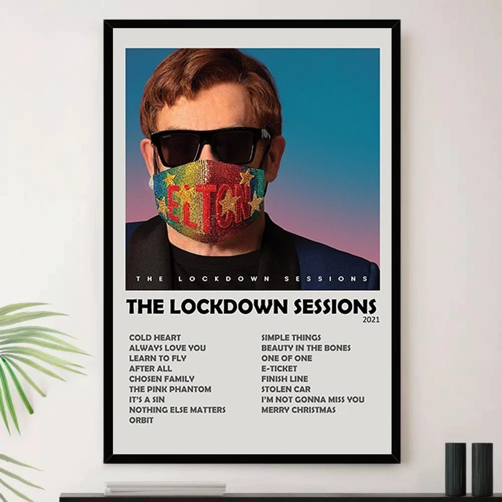 Quadro Placa Decorativa Música Internacional Elton John Pop e Dance Pop Álbuns com Moldura