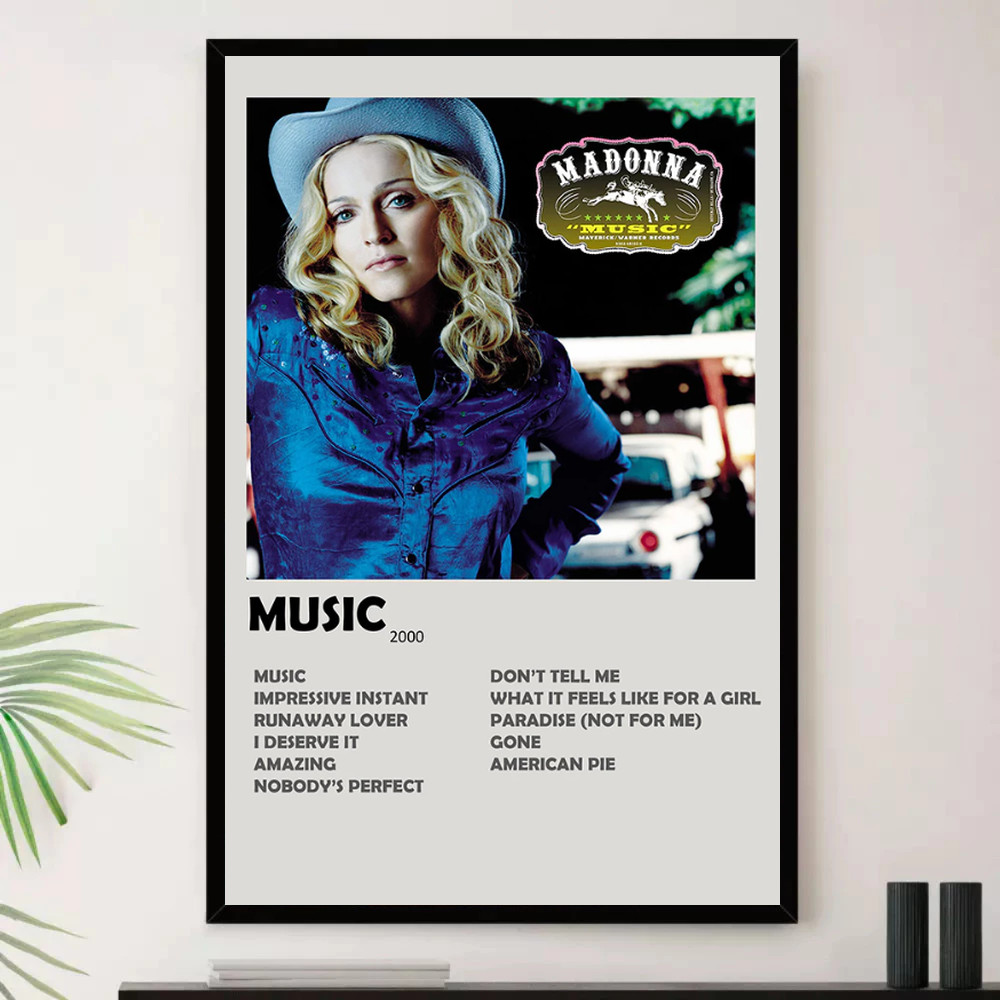 Quadro Placa Decorativa Música Internacional Madonna Pop e Dance Pop Álbuns com Moldura