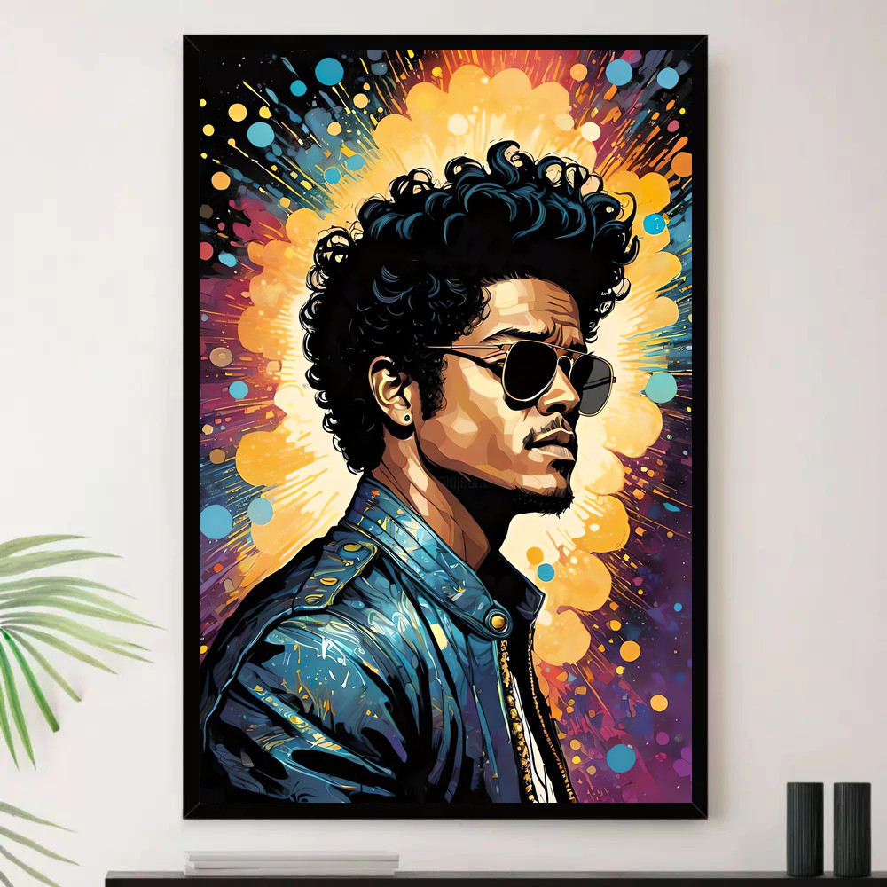 Quadro Placa Decorativa Música Internacional Bruno Mars Pop e Dance Pop Álbuns com Moldura