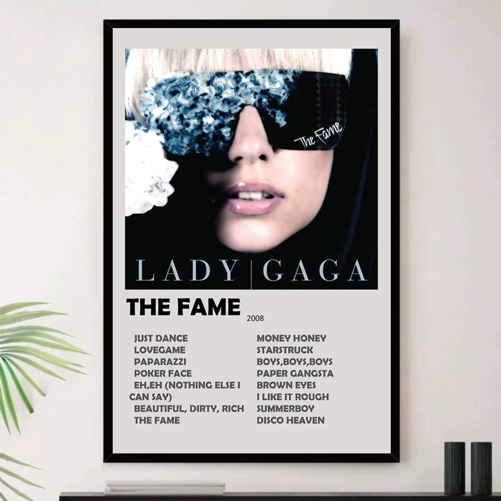 Quadro Placa Decorativa Música Internacional Lady Gaga Pop e Dance Pop Álbuns com Moldura