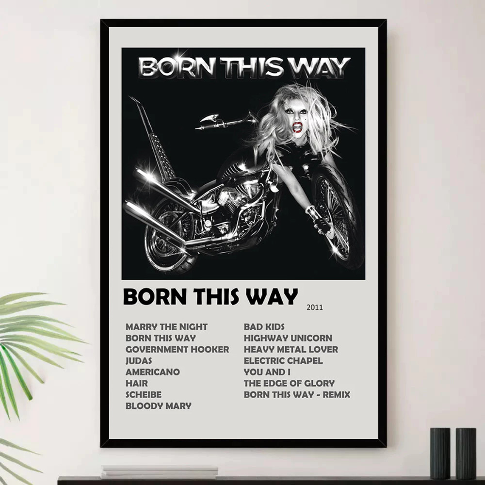 Quadro Placa Decorativa Música Internacional Lady Gaga Pop e Dance Pop Álbuns com Moldura