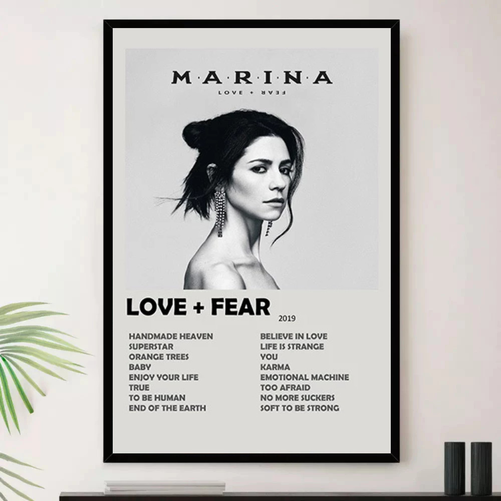 Quadro Placa Decorativa Música Internacional Marina Pop e Dance Pop Álbuns com Moldura