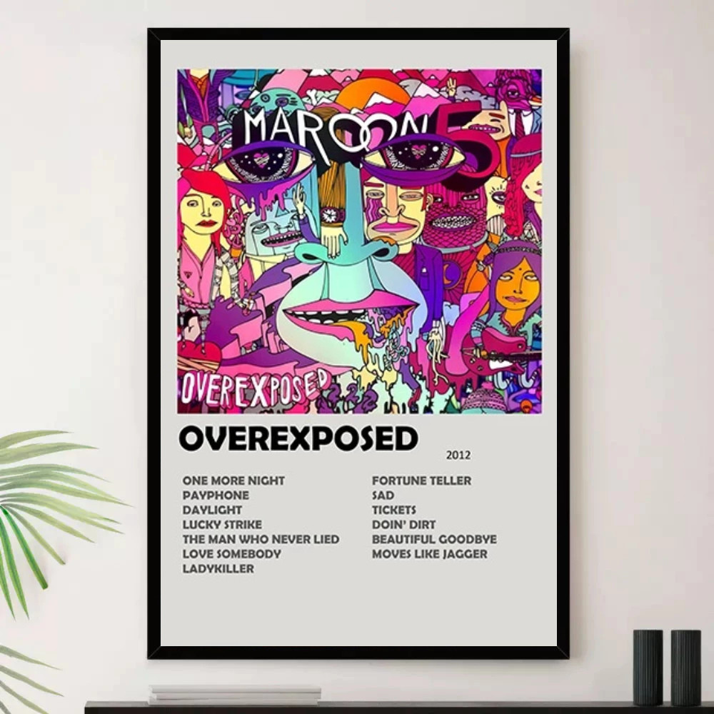 Quadro Placa Decorativa Música Internacional Maroon 5 Pop e Dance Pop Álbuns com Moldura
