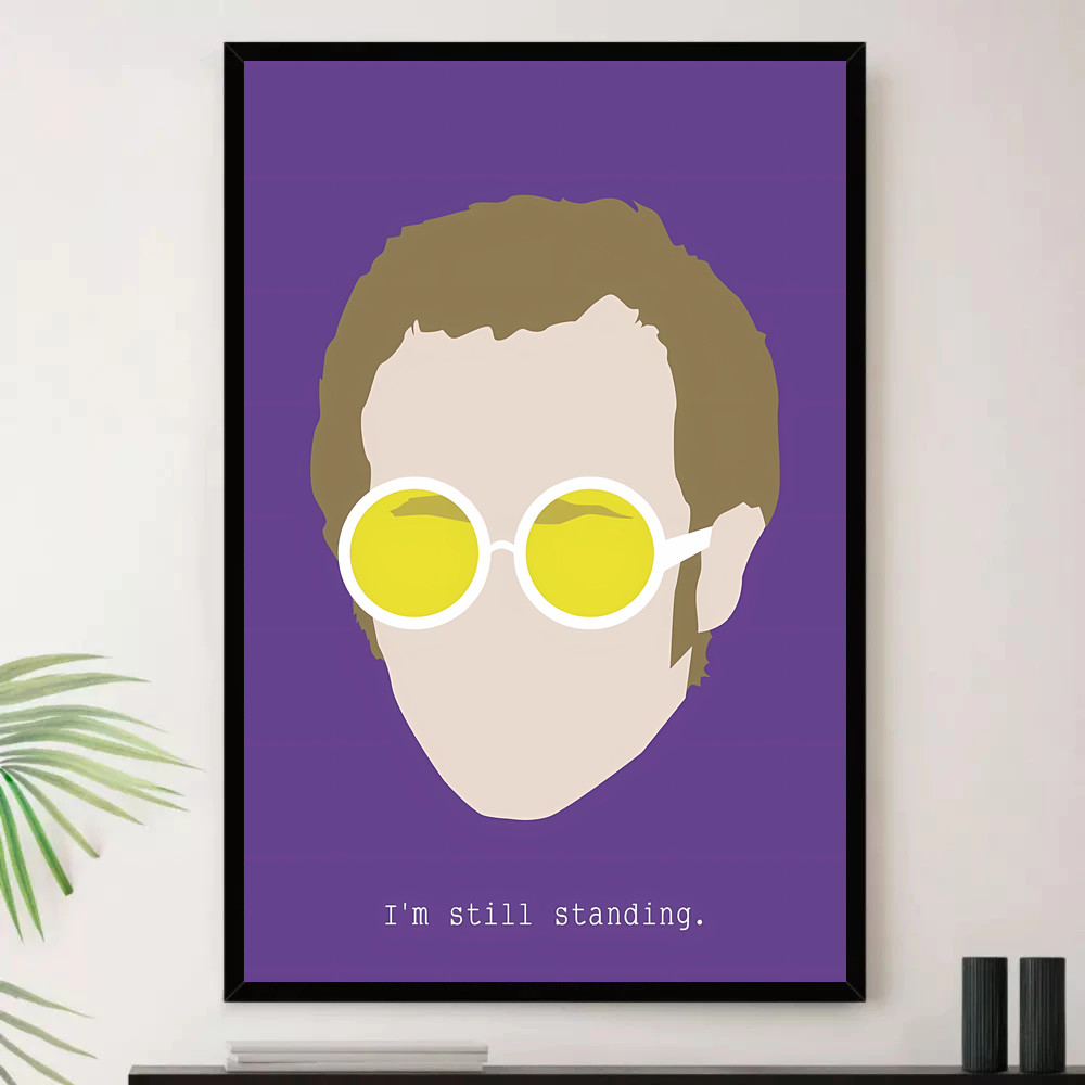 Quadro Placa Decorativa Música Internacional Elton John Pop e Dance Pop Álbuns com Moldura