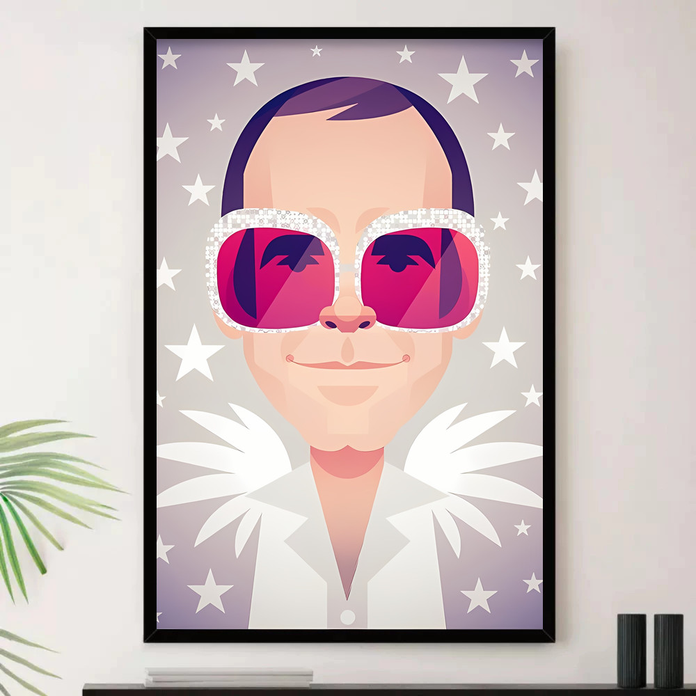 Quadro Placa Decorativa Música Internacional Elton John Pop e Dance Pop Álbuns com Moldura