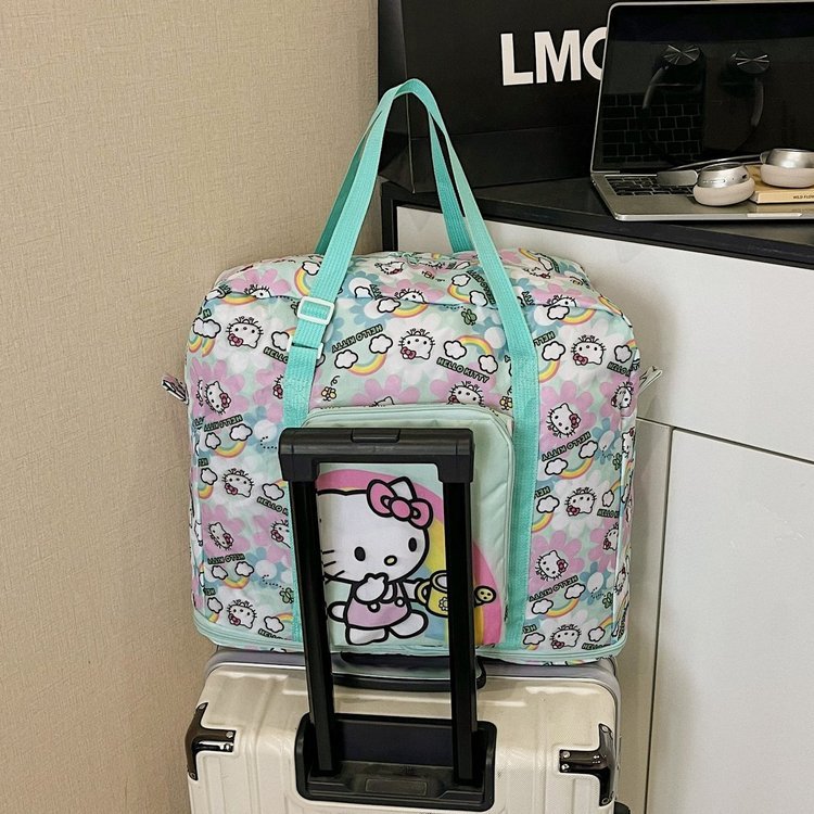 HelloKitty Cute Girl Impresso Leve Nylon Armazenamento de Bagagem Dobrável Bolsa Viagem de Grande Capacidade Bolsa