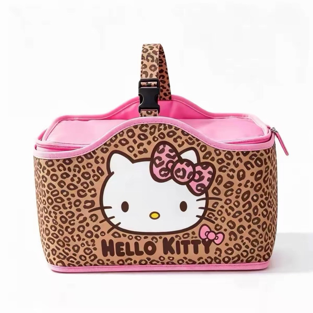 < Pronto estoque Envio rápido > Desenho japonês Cute Kitty Cat Leopard Print Bolsa de piquenique portátil portátil de gr