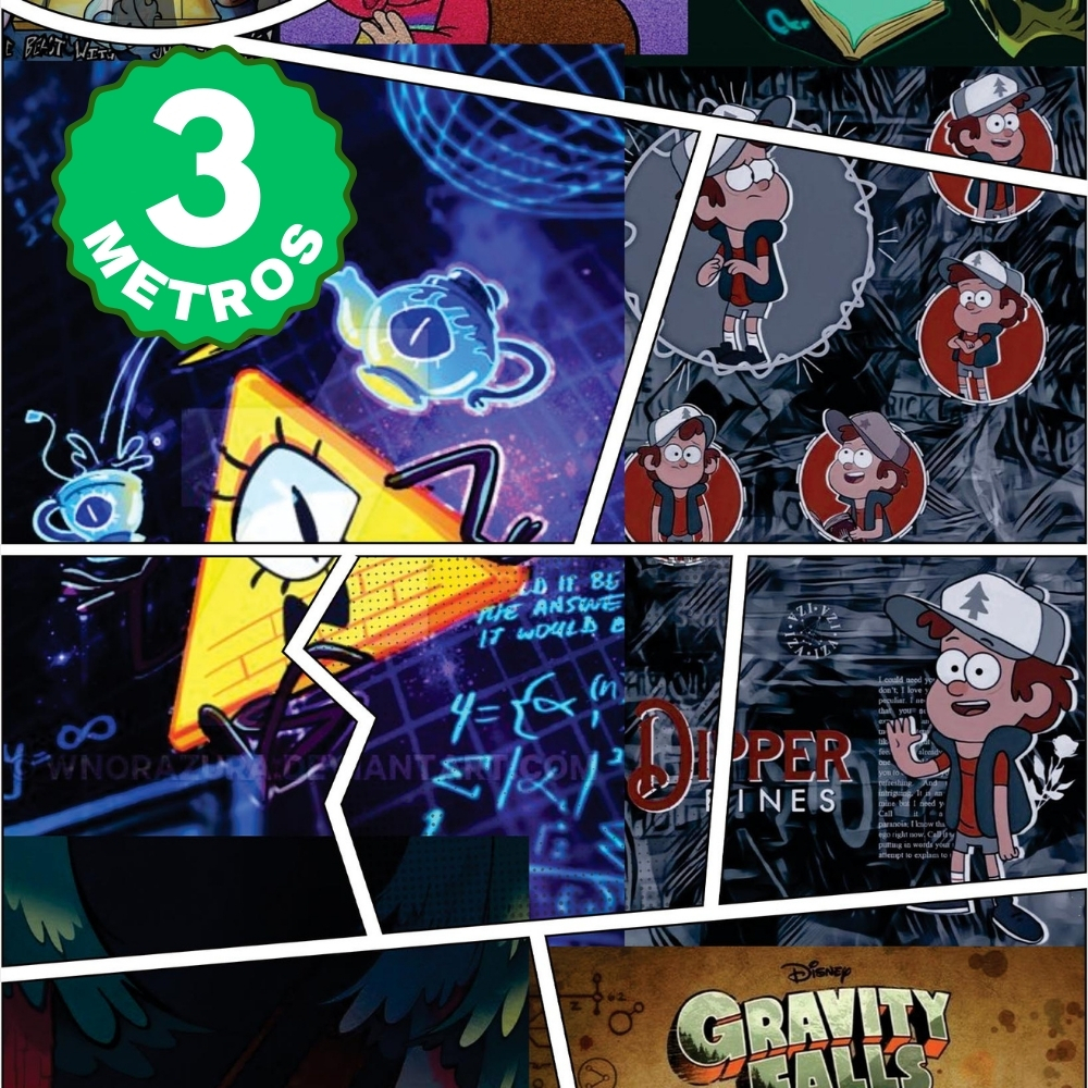 Papel de Parede Adesivo Auto Colante  Gravity Falls Quarto Infantil Lavável 3 Metros Gamer