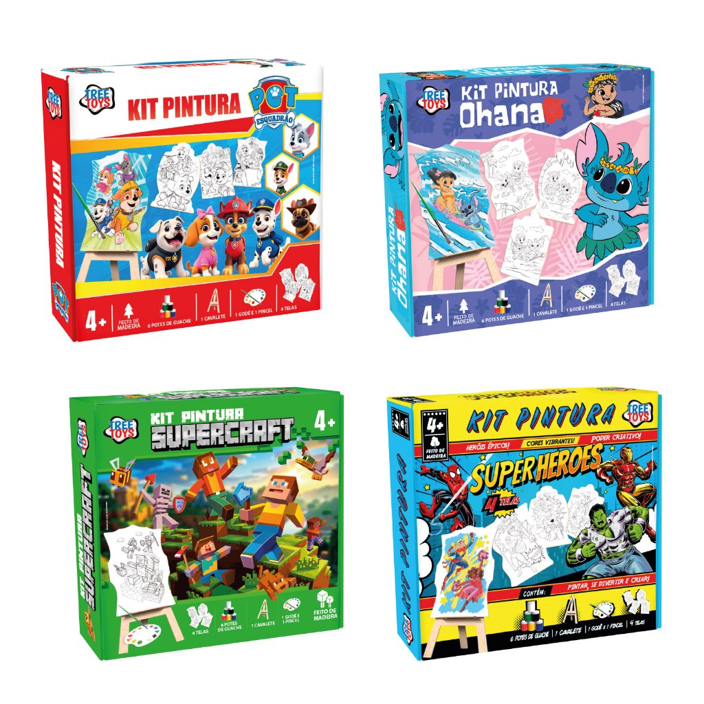 Super Kit Pintura - Criança Com 4 Telas Cavalete + 6 Tintas - Tree Toys
