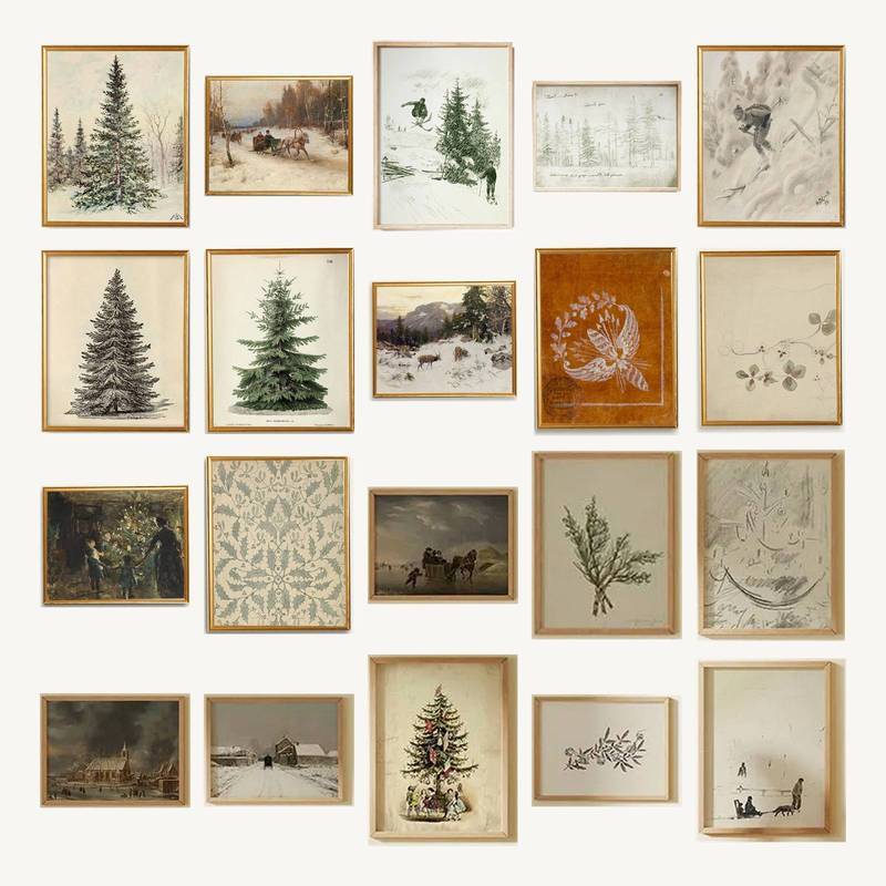 Christmas Tree Snow Landscape Vintage Poster No Frame Canvas Wall Art Painting Bedroom Living Room Decor