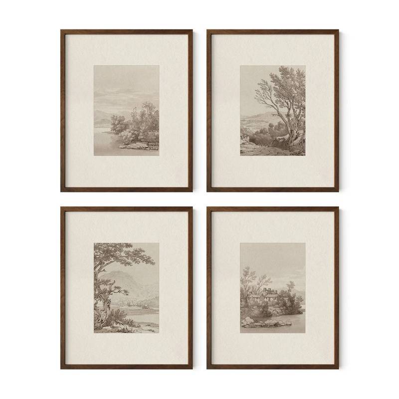 Tree Landscape Drawing Neutral Vintage Poster No Frame Canvas Wall Art Painting Bedroom Living Room Decor