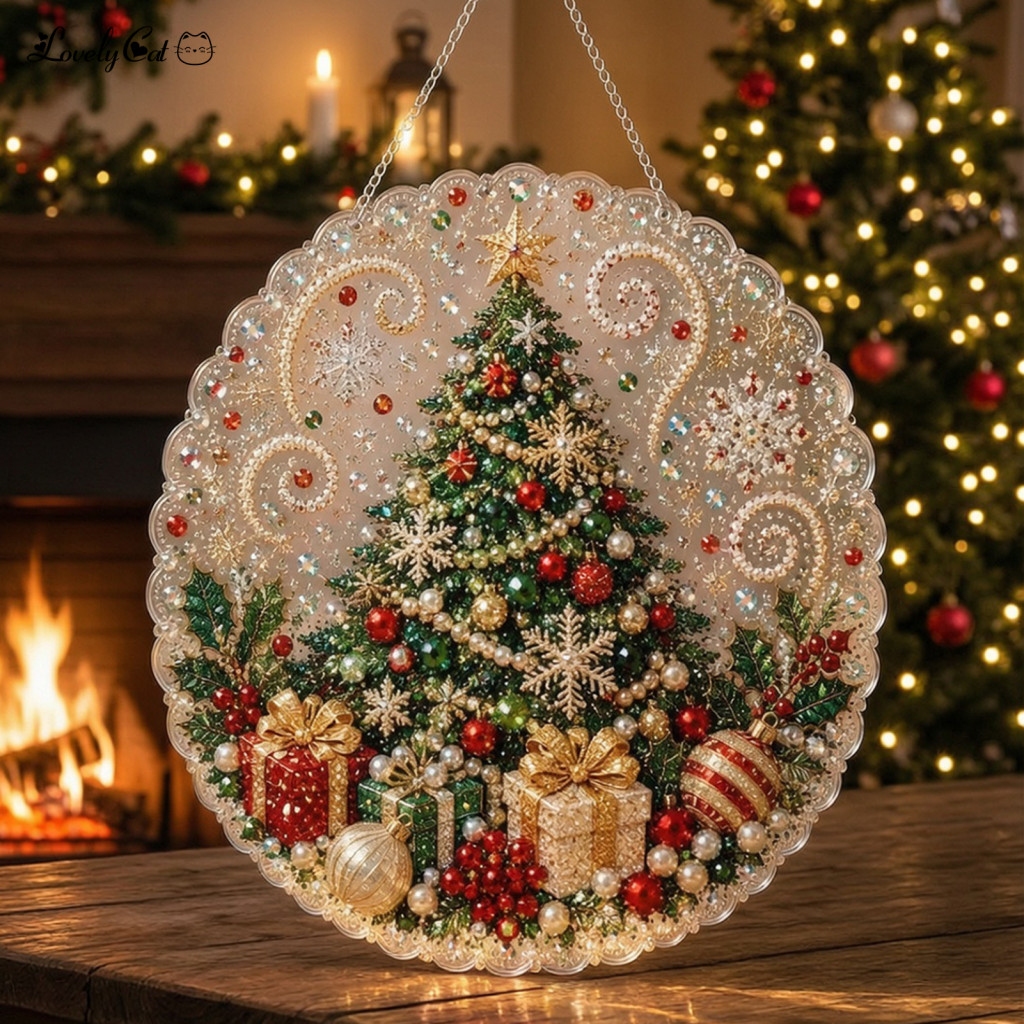 Handmade Festive Ornament Materials Diy Faux Pearl Art Set Christmas Suncatcher Kit – Cute Santa Snowman Tree 3d Beade