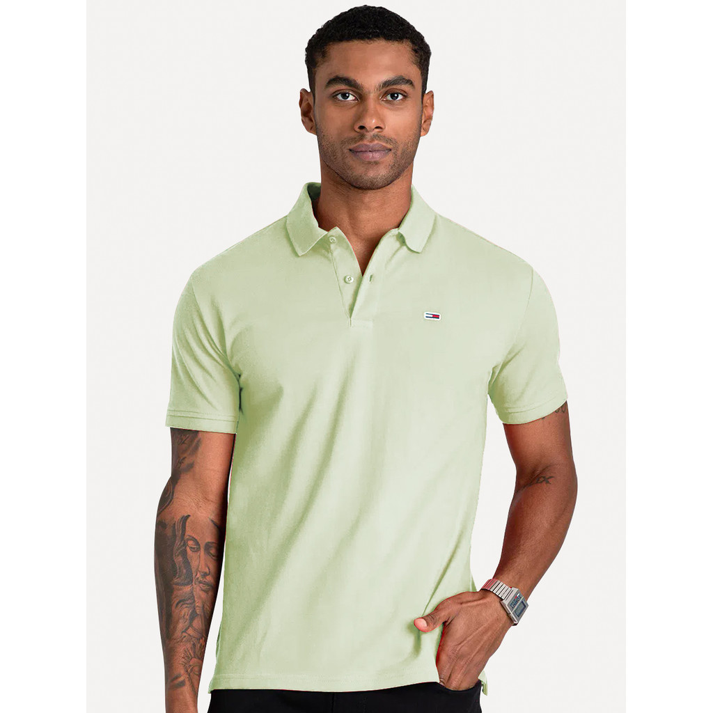 Polo Tommy Jeans Masculina Slim Piquet Flag Placket Original Verde Claro