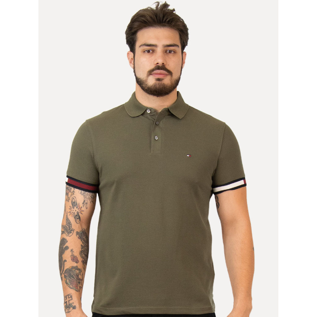 Polo Tommy Hilfiger Slim Piquet Classic Flag Verde Militar