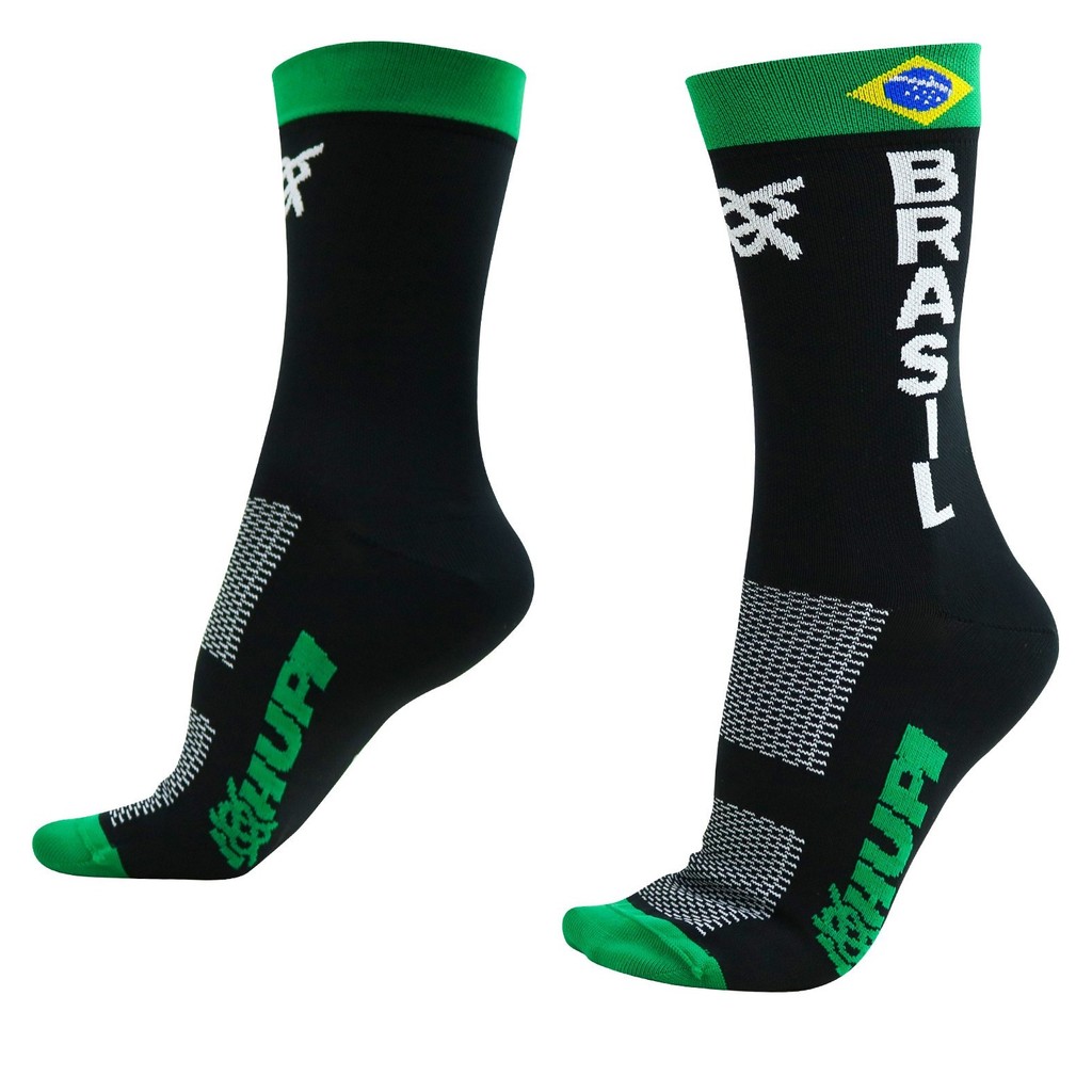 Meia Hupi Ciclismo e Corrida Brasil Flag Preto Verde
