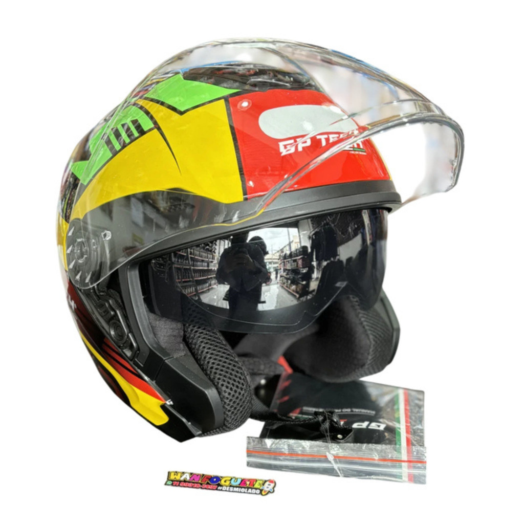 CAPACETE GP TECH OPEN OF669 FLAG AMARELO-VERDE