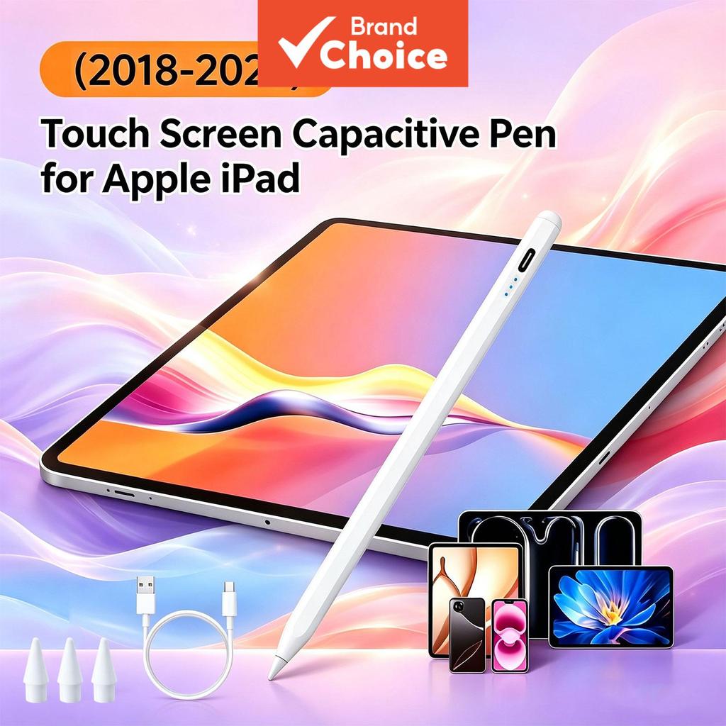 Caneta Stylus Capacitiva TOILEUM + 3 Pontas para iPad Pro 11 12.9 Air 4/5 7/8/9 mini 5 6 2018-2026, com rejeição de