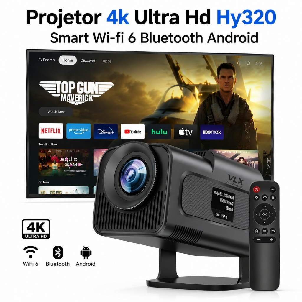 Mini Projetor Portatil 5G Android HDMI Smart Cinema 4K HD HY320 Bivolt Envio Imediato