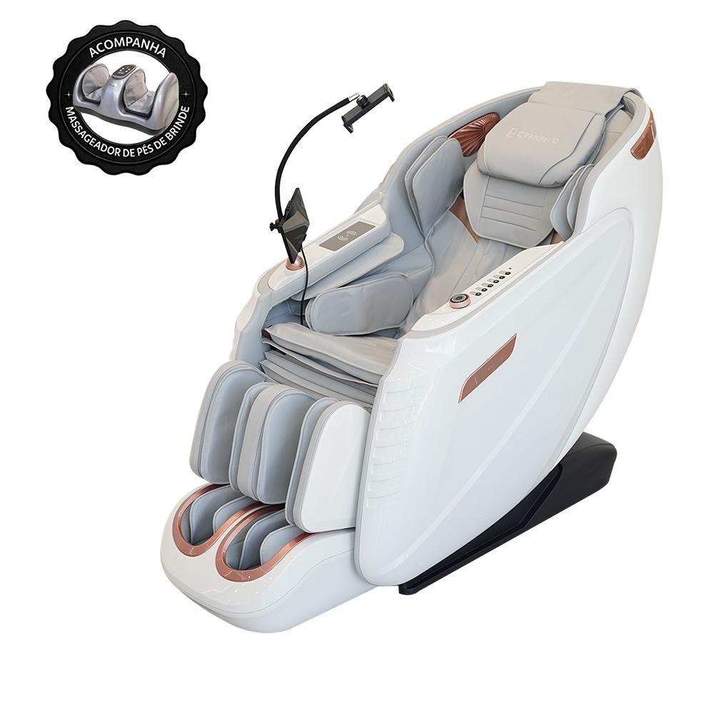 Poltrona de Massagem Tela LCD Touch Zero Gravity Comando de Voz Brinde Massageador de Pés PU Branco