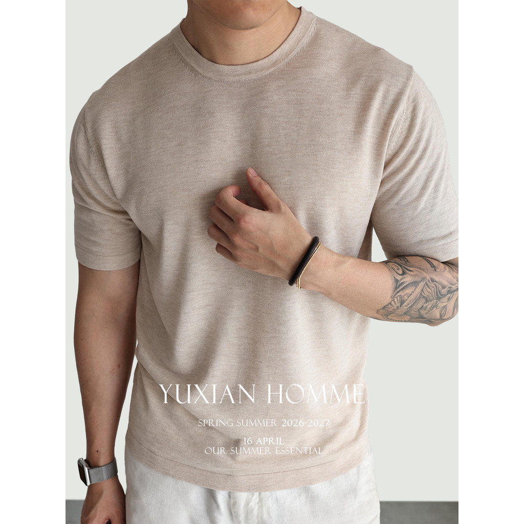 [< Zero} Gravity Soft Waxy] Italiano Velho Dinheiro Tencel Lã Drape Business Casual Gola Redonda Camiseta Manga Curta Ma
