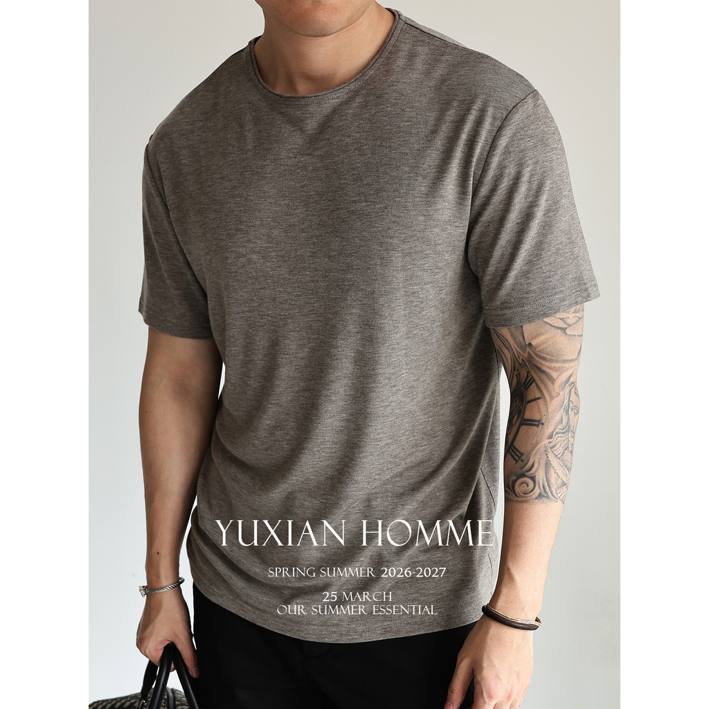 [< Zero Gravity} Soft Waxy] Merino Wool Loose Drape Business Casual Gola Redonda Camiseta Manga Curta Primavera Verão