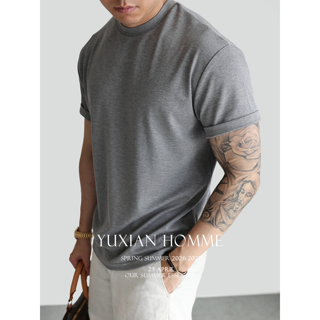 [< Zero} Gravity Soft Waxy] Cortina Modal de algodão americano empresarial Casual gola redonda manga curta masculina pri