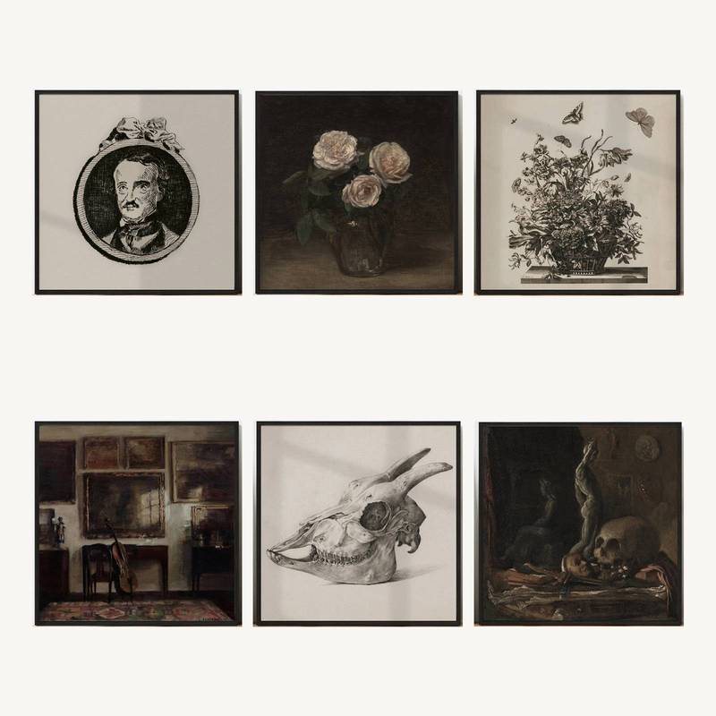 Skull Floral Portrait Gothic Victorian Poster No Frame Canvas Wall Art Painting Bedroom Living Room Decor