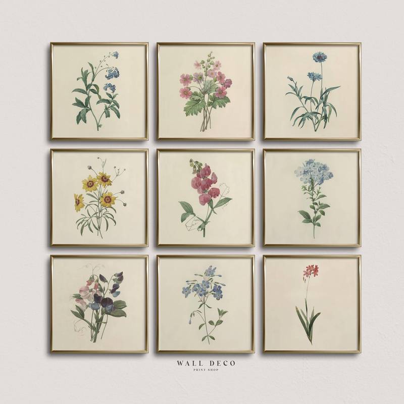 Antique Blue Botanical Gallery Set Poster No Frame Canvas Wall Art Painting Vintage Cottagecore Bedroom Decor