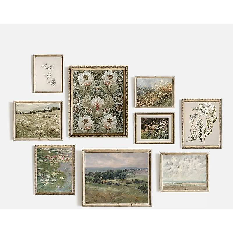 Floral Landscape French Country Vintage Poster No Frame Canvas Wall Art Painting Living Room Farmhouse Decor