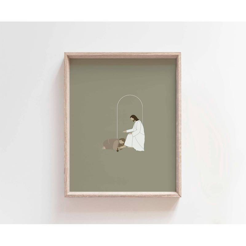 Jesus Christ Good Shepherd Lamb Healing Compassion Poster No Frame Canvas Wall Art Painting Religious Study Decor