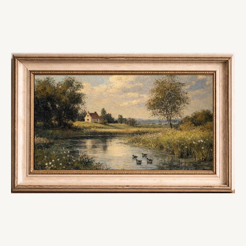 River Ducks Countryside Vintage Cottagecore Poster No Frame Canvas Wall Art Painting Living Room Decor