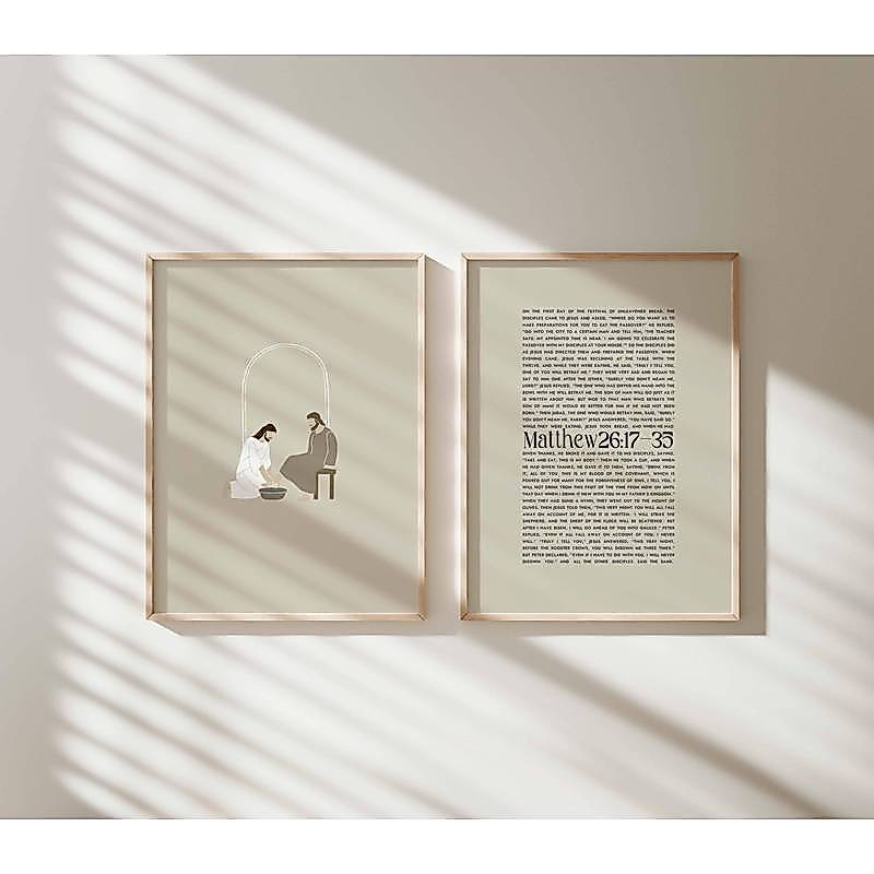 Jesus Christ Last Supper Matthew 26 17-35 Scripture Set Poster No Frame Canvas Wall Art Painting Religious Study Decor
