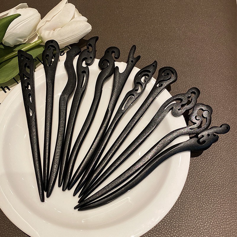 Novo Estilo Chinês Antique Wooden Coiled Hairpin Ebony Moderno Cheongsam Hanfu Simples Acessórios Para Cabelo Mulheres