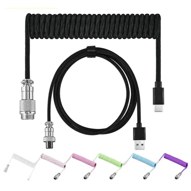 Cabo Enrolado Coiled USB-C Premium para Teclado Mecânico Personalizado