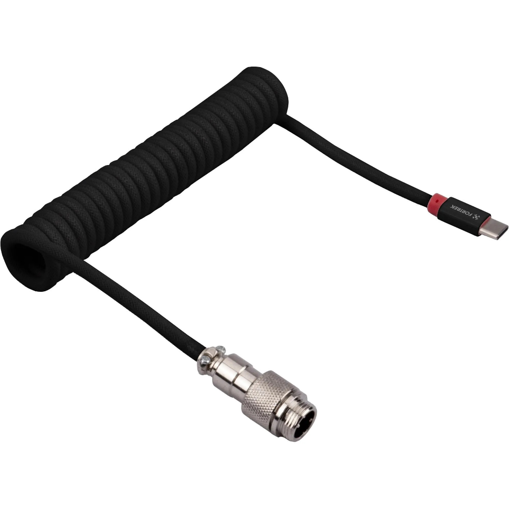 Cabo Coiled Para Teclado Mecânico Fortrek Helix, 1,8 m de Nylon Trançado, Tipo C, Preto ou Branco