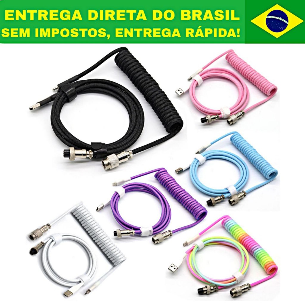 Cabo Coiled para teclado mecânico conector USB Tipo-C PC gamer