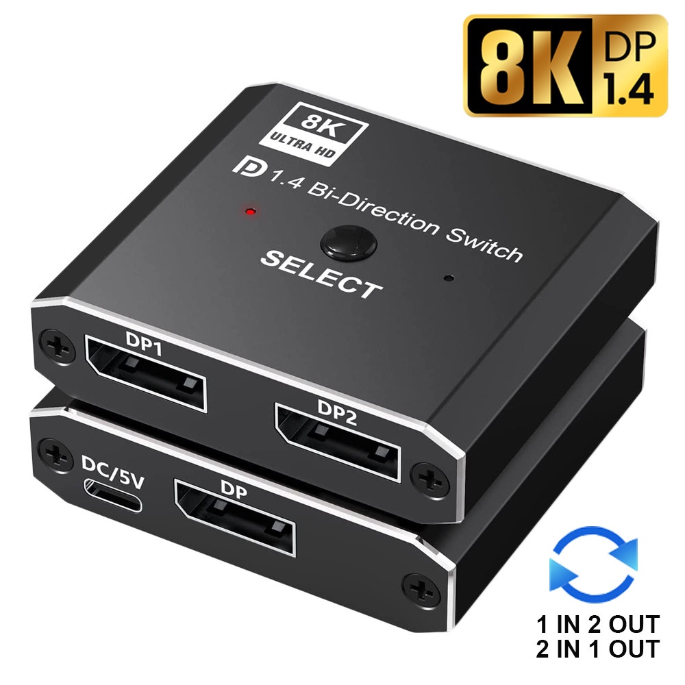 Displayport 1.4 Switch 8K Divisor Bidirecional switcher KVM 2X1 1X2 Display-port 8K @ 30Hz , 4K 120Hz