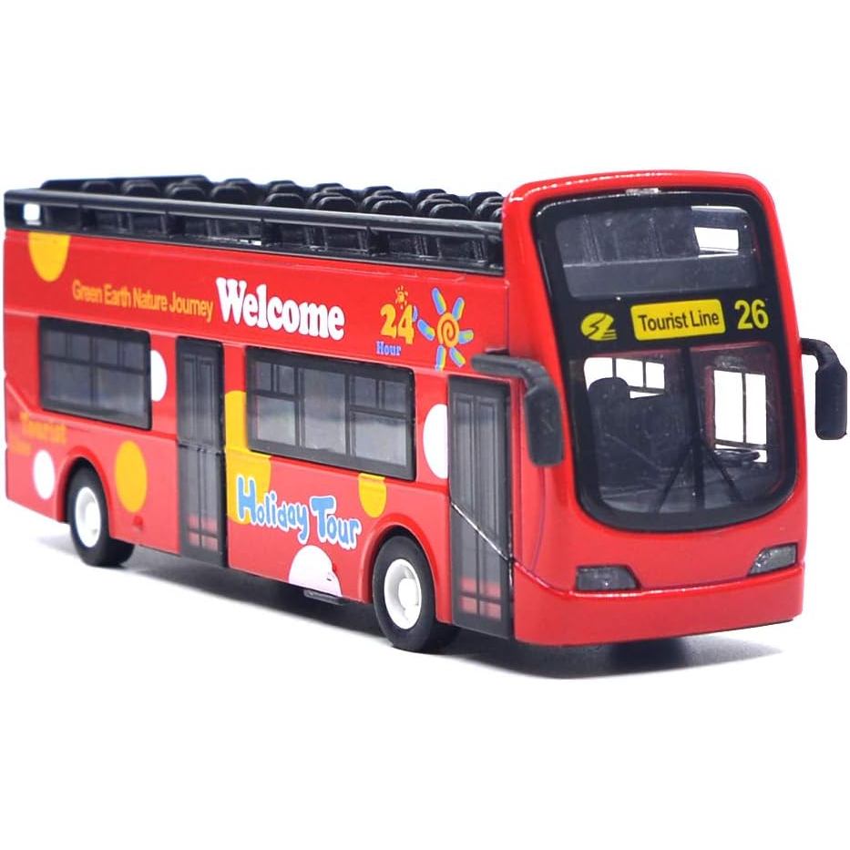 Ailejia City Bus Sightseeing Double Decker Bus Model Open Top Pull Back Toy Die Cast Pull Back Vehicles Mini Model Car L