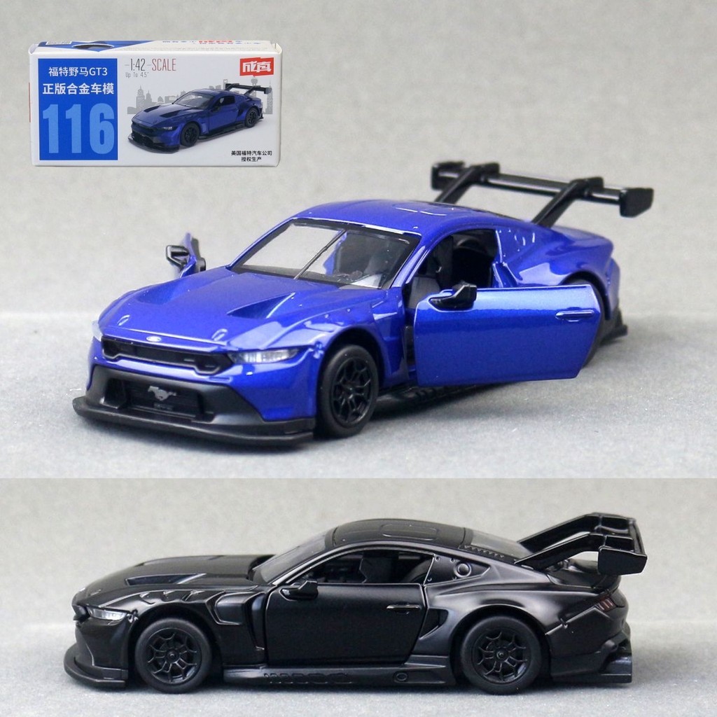 1: 42 Ford Mustang GT3 Racing Sports Car Alloy Car Pull Back Door Open Toy Ornaments