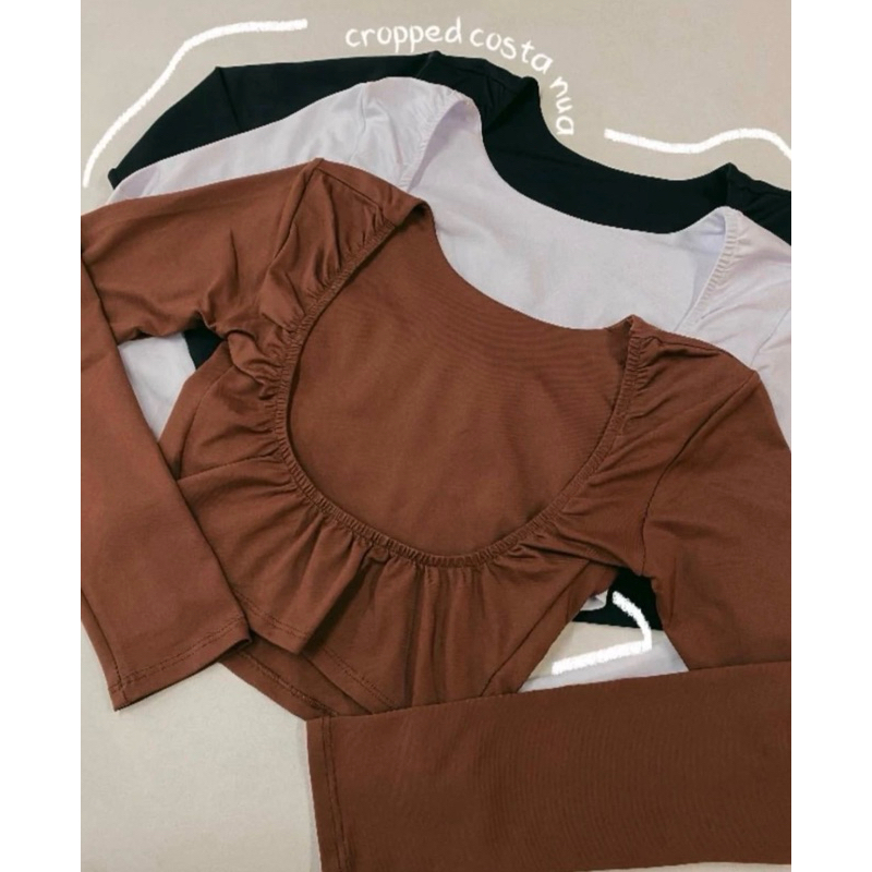 Cropped Manga Longa Open Back com Dedeira