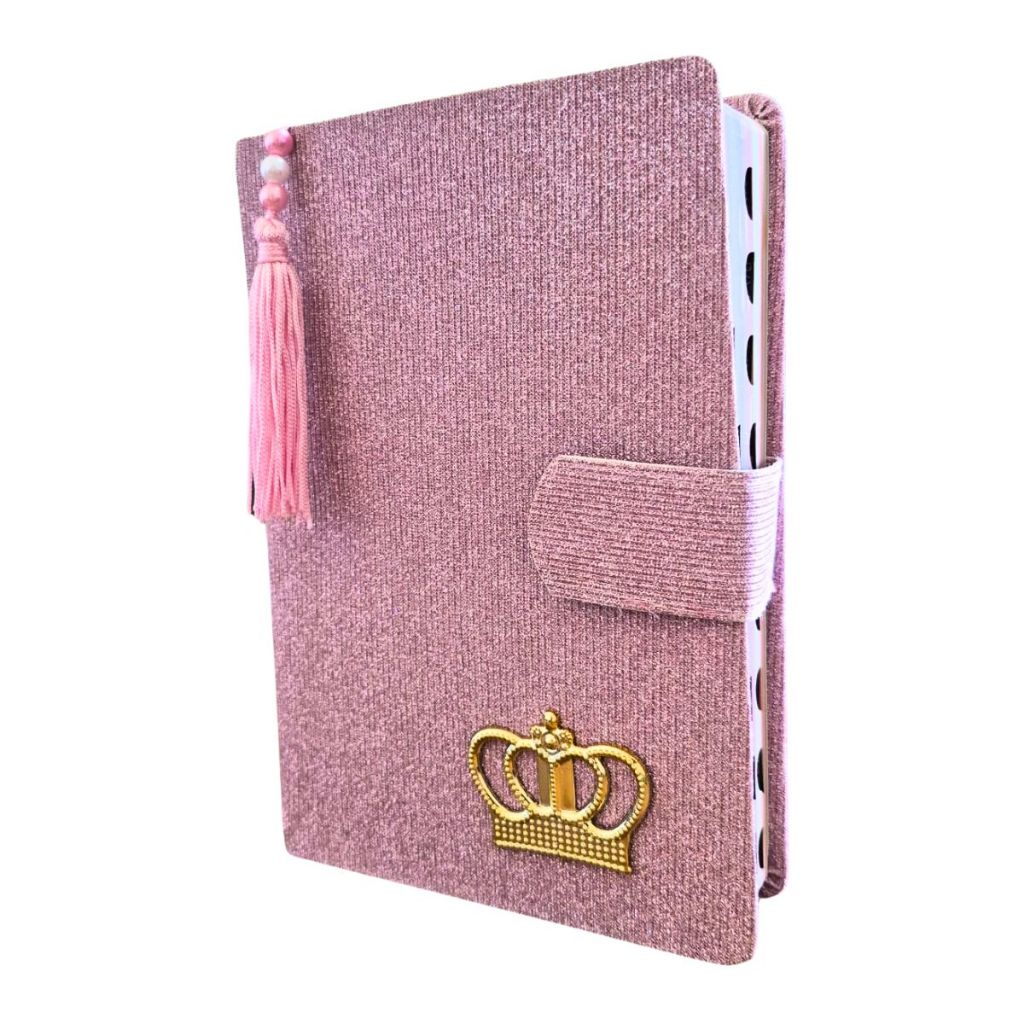 Bíblia Feminina com Harpa Capa Glitter Botão Magnético Palavras de Jesus em Vermelho e de Deus Azul