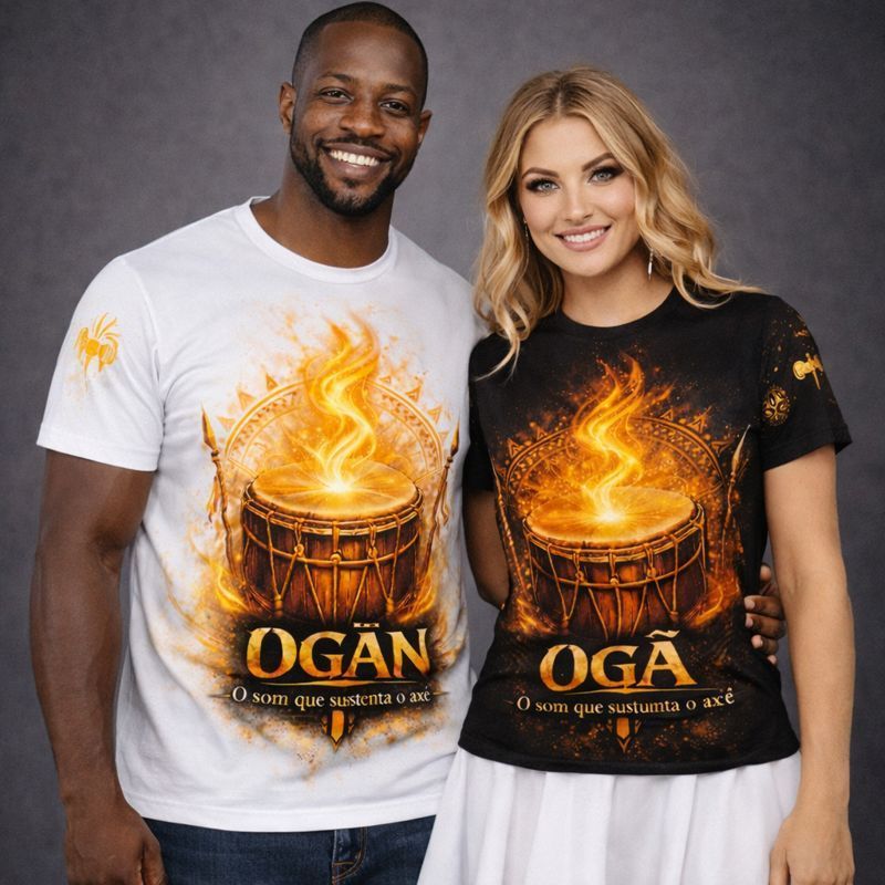 Camiseta Unissex OGÃ Axé Brasil Camisa Estampa Drum & Ritmo Full Print