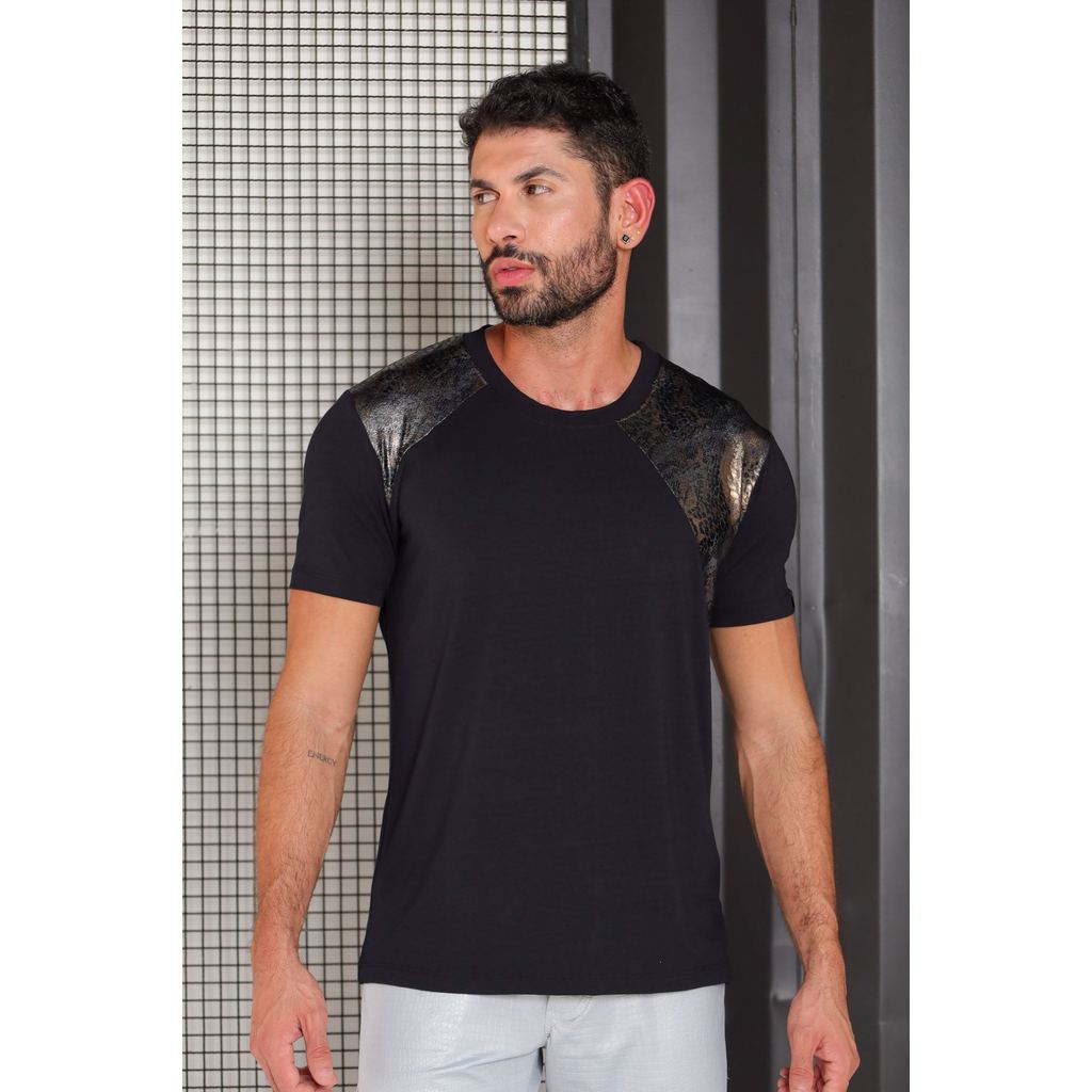 Camiseta Masculina JotaVê em Viscolycra Detalhe Animal Print Moda Casual