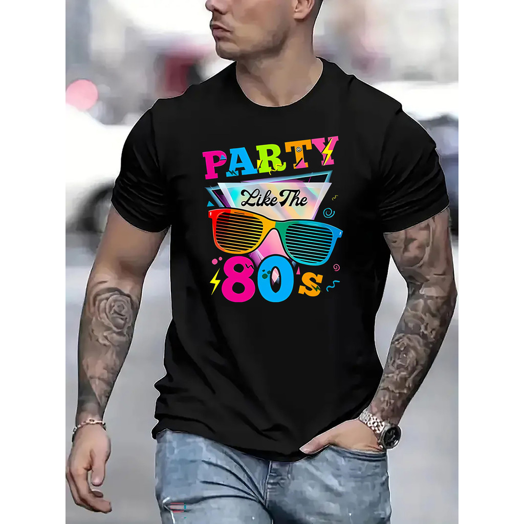 Camiseta 2026 T-shirt 80s Retro Party Neon Print Music Icons Vintage Slogan Casual Confortável Estilosa Verão