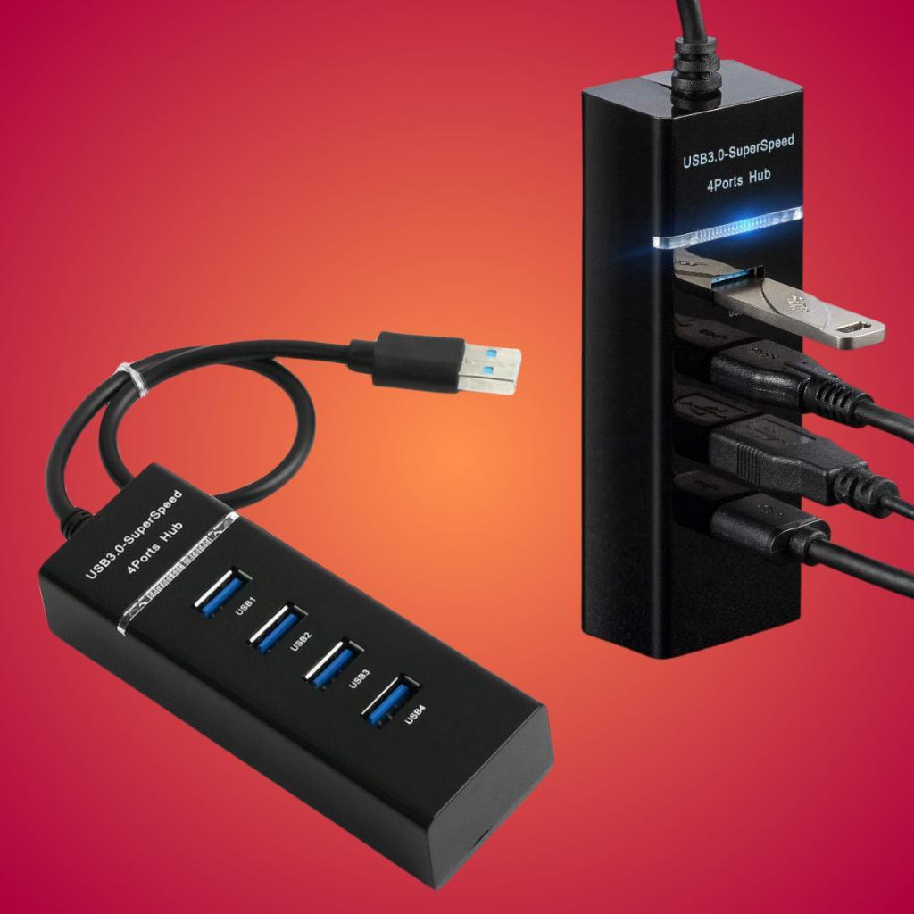 Usb Hub 3.0 Alta Velocidade 4 Portas Preto Led Indicador 5.0Gbps Super Speed