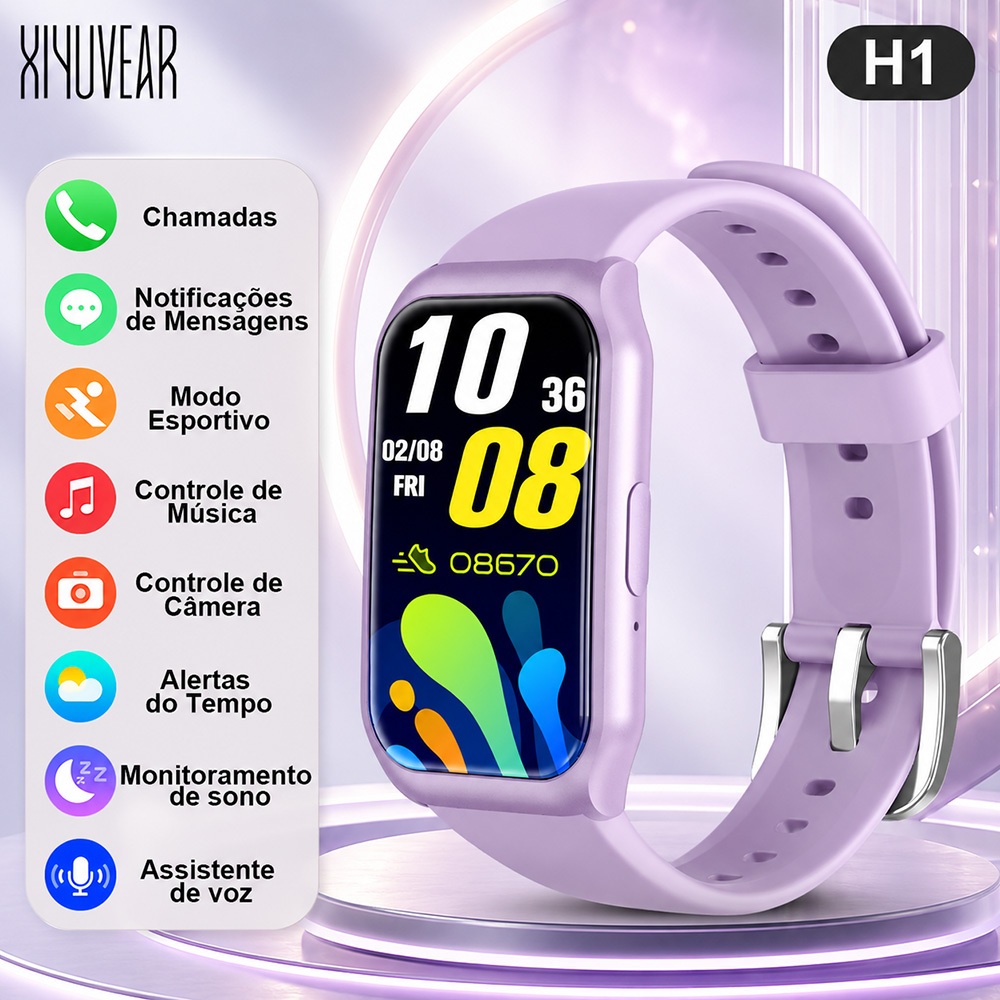 Smartwatch H1 Roxo Tela IPS HD 1,45
