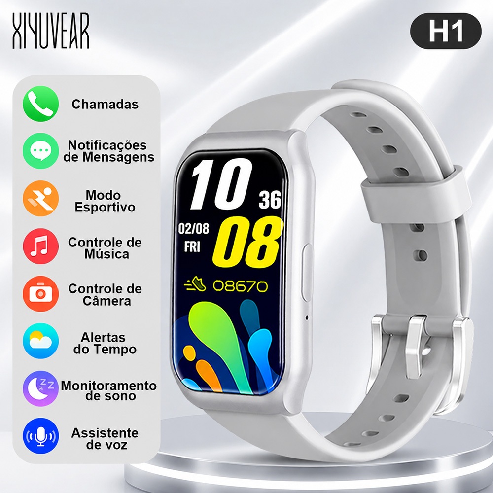 Relógio Inteligente H1 Prata Smartwatch Tela IPS HD 1,45