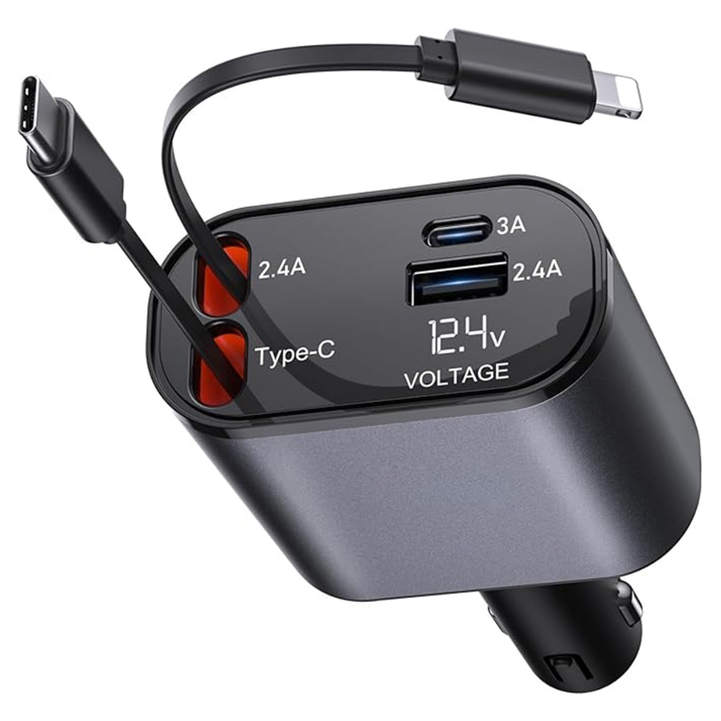 Carregador Veicular USB Tipo C 120W Turbo Voltímetro Display LED Carro Caminhão iPhone Android Nintendo Switch